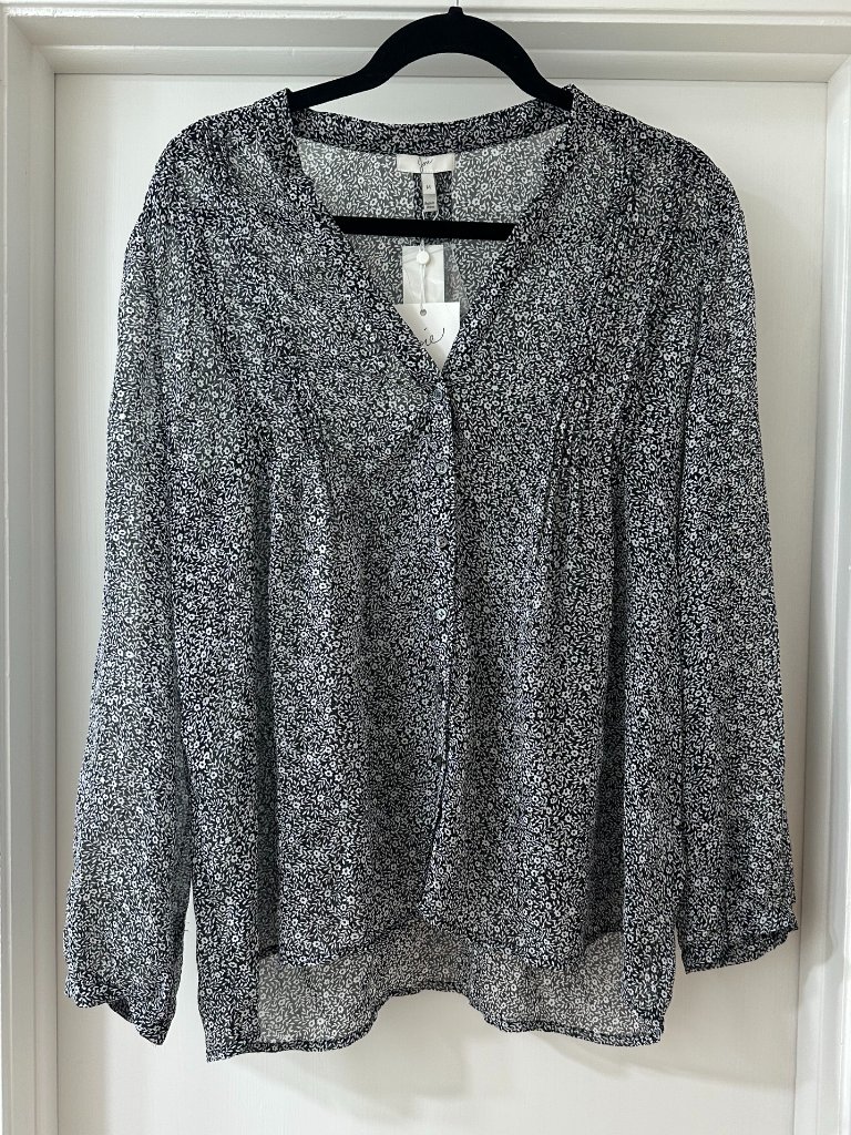 Joie Black And White Floral Silk Button Blouse, Size Medium, Nwt